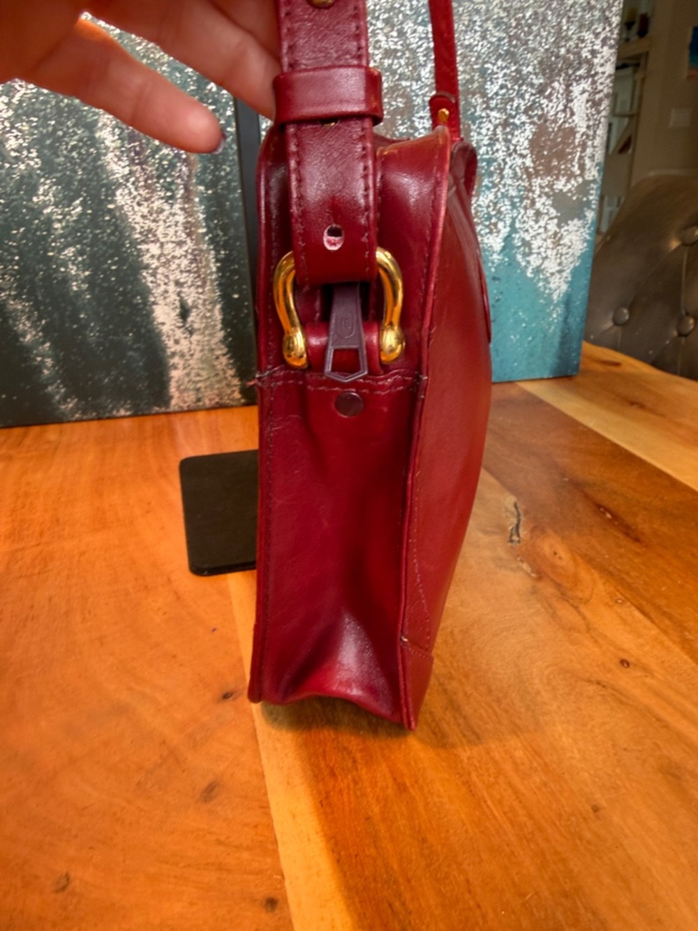 Dansk Vintage 1990s Minimalist Leather Crossbody Bag Burgundy (GUC) - Picture 5 of 16